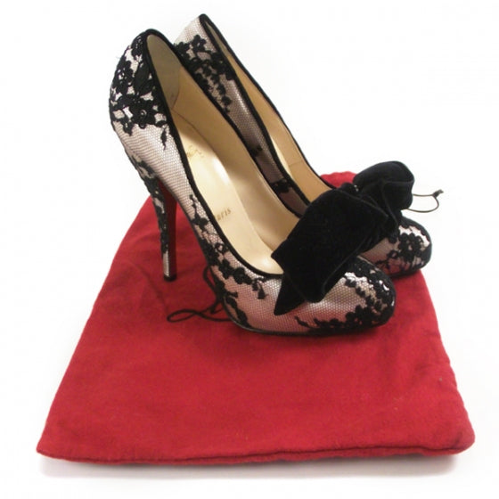 Christian Louboutin Satin Lace Bow Pumps 38.5 4 of 7