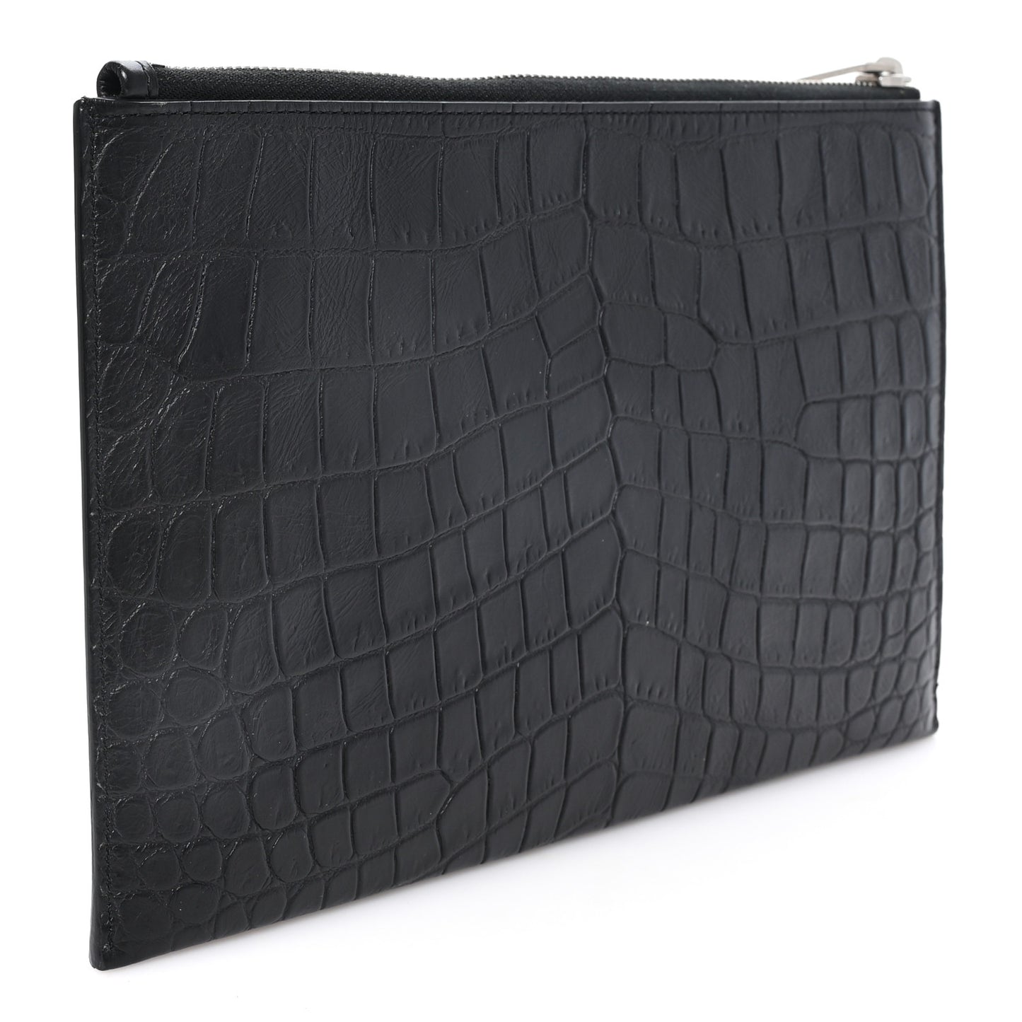 Calfskin Crocodile Embossed Zip Mini Tablet Sleeve Black