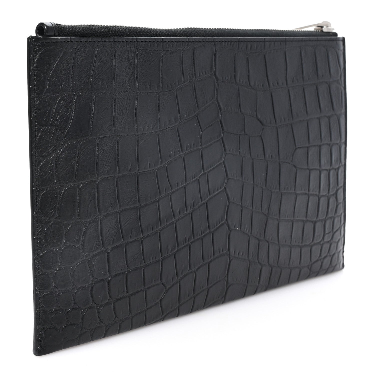 Saint Laurent Calfskin Crocodile Embossed Zip Mini Tablet Sleeve Black 3 of 7