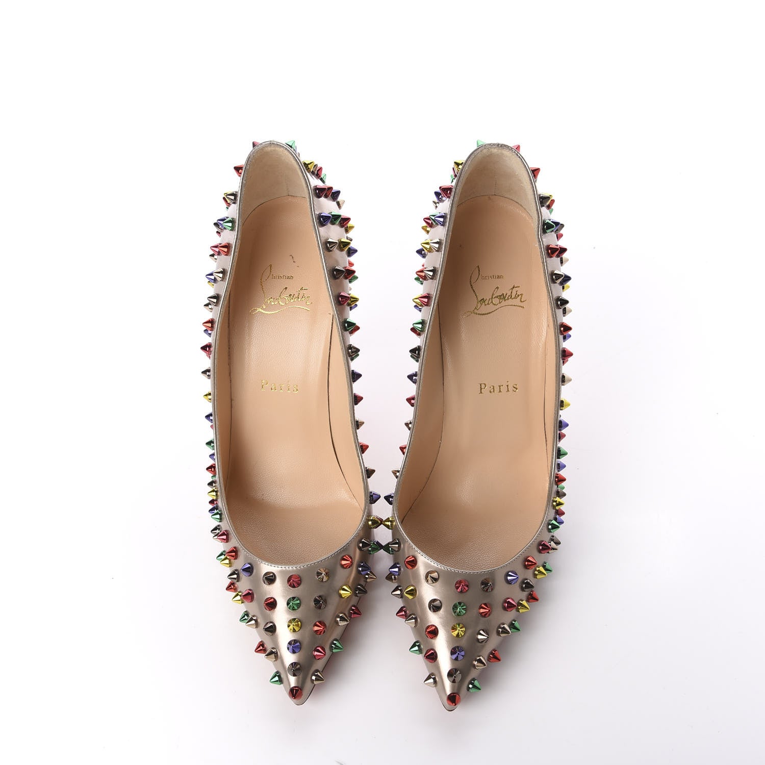Christian Louboutin Specchio Calfskin Follies Spikes 120 Pumps 40 Beige Multicolor 5 of 9