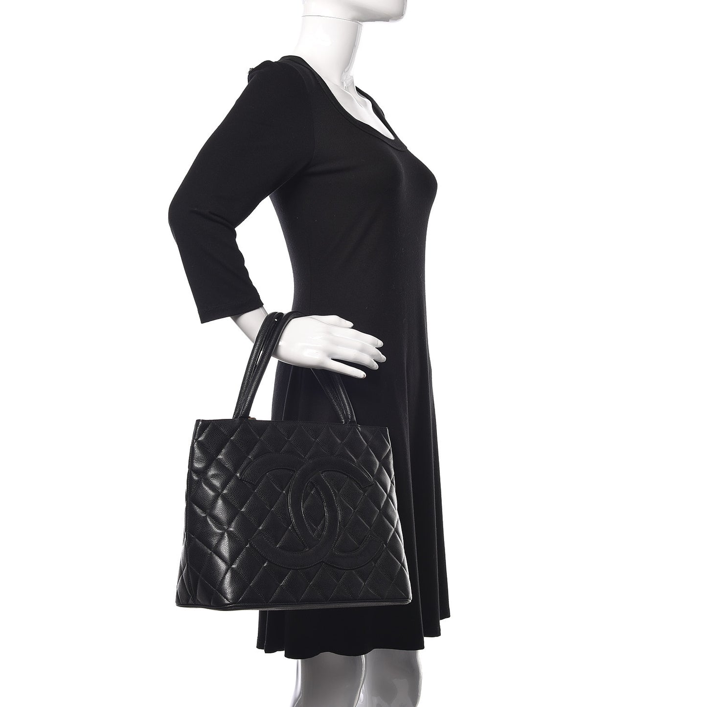 Caviar Quilted Medallion Tote Black
