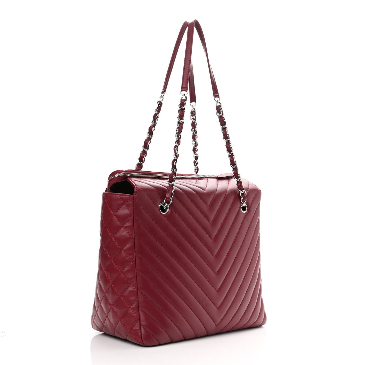 Lambskin Chevron Quilted Shoulder Bag Burgundy