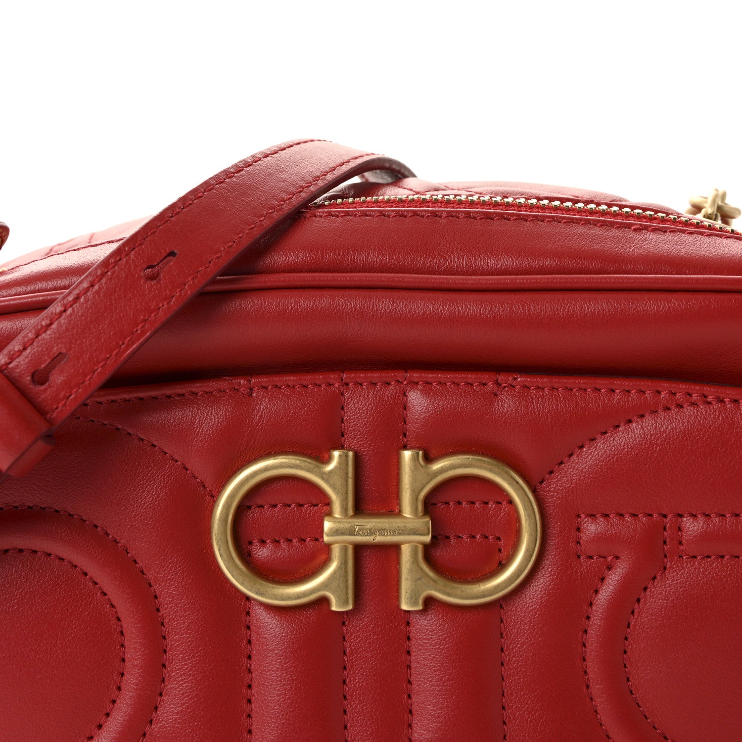 Salvatore Ferragamo Calfskin Quilted Gancini Camera Bag Red 7 of 9