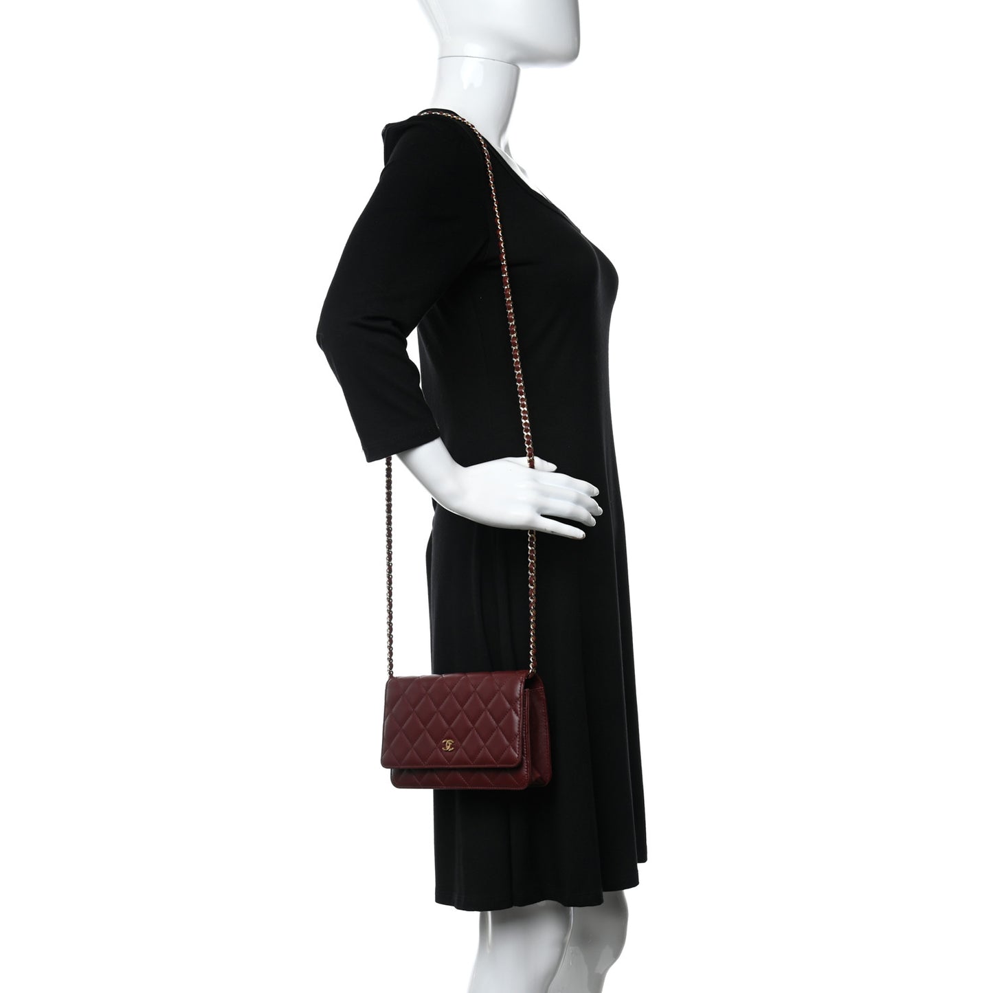 Lambskin Quilted Wallet On Chain WOC Burgundy