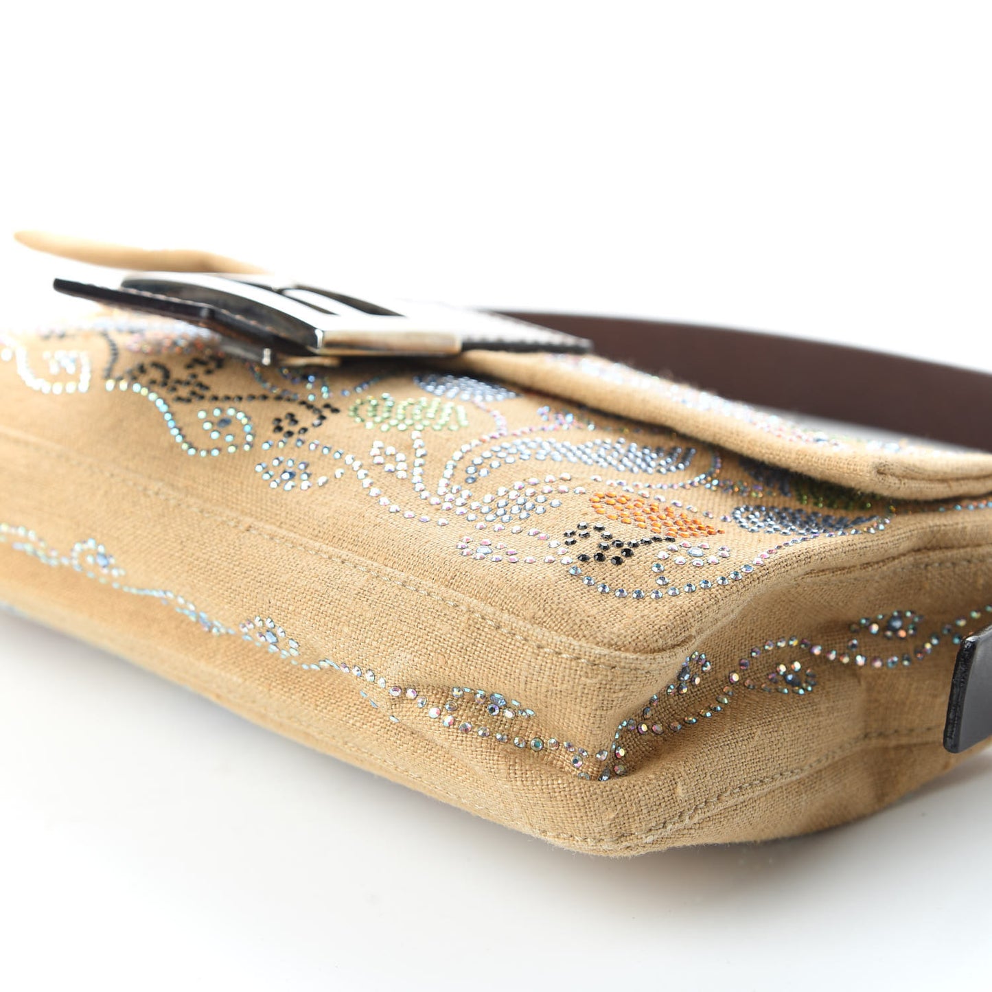 Linen Crystal Floral Beaded Baguette Beige Multicolor