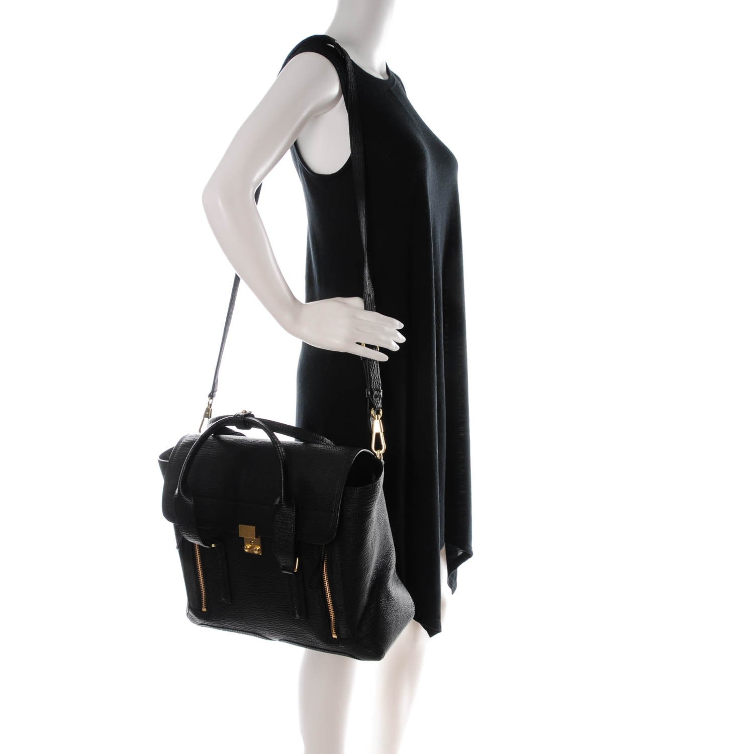 3.1 Phillip Lim 3.1 Textured Calfskin Large Pashli Satchel Black 2 of 8