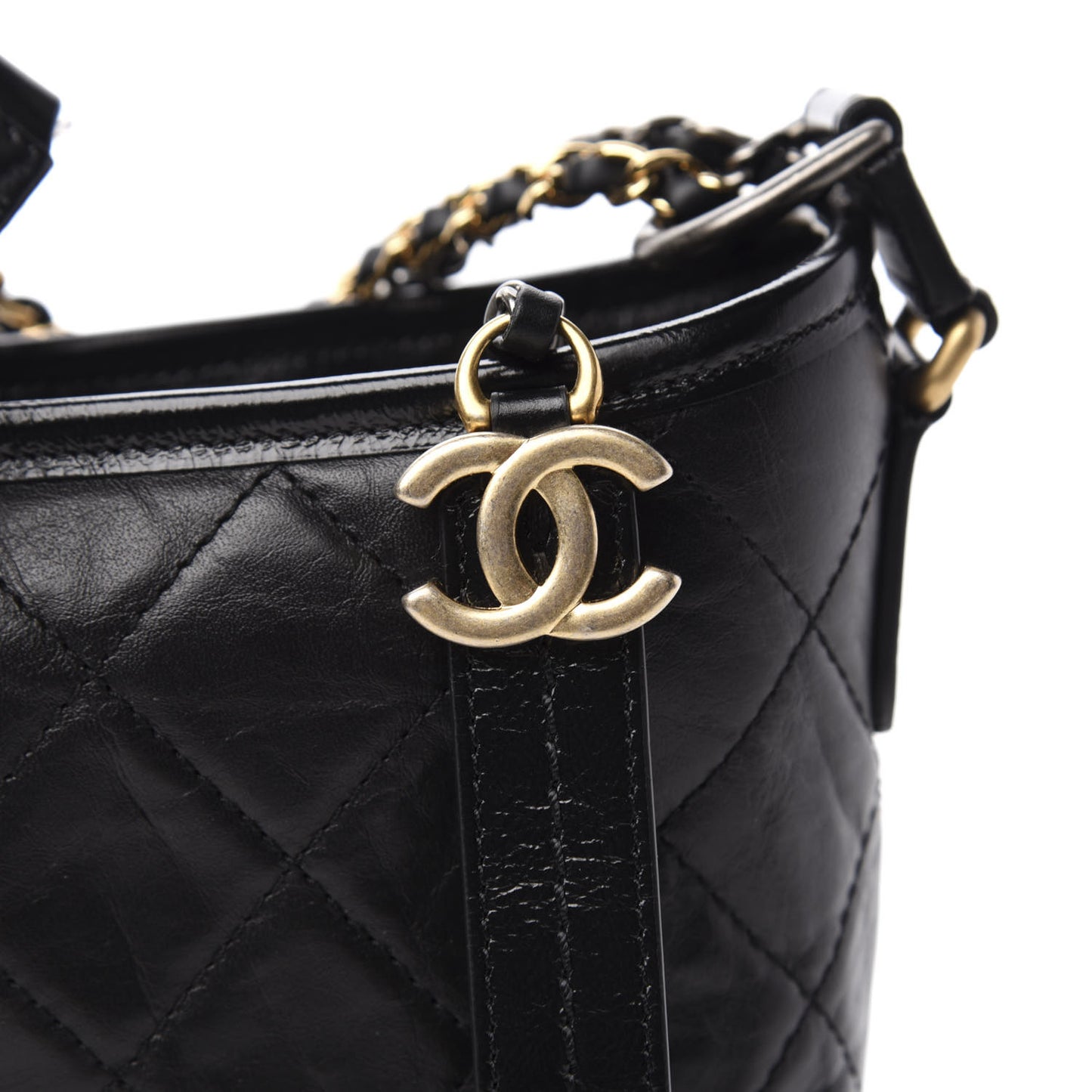 Aged Calfskin Quilted Small Gabrielle Hobo Black