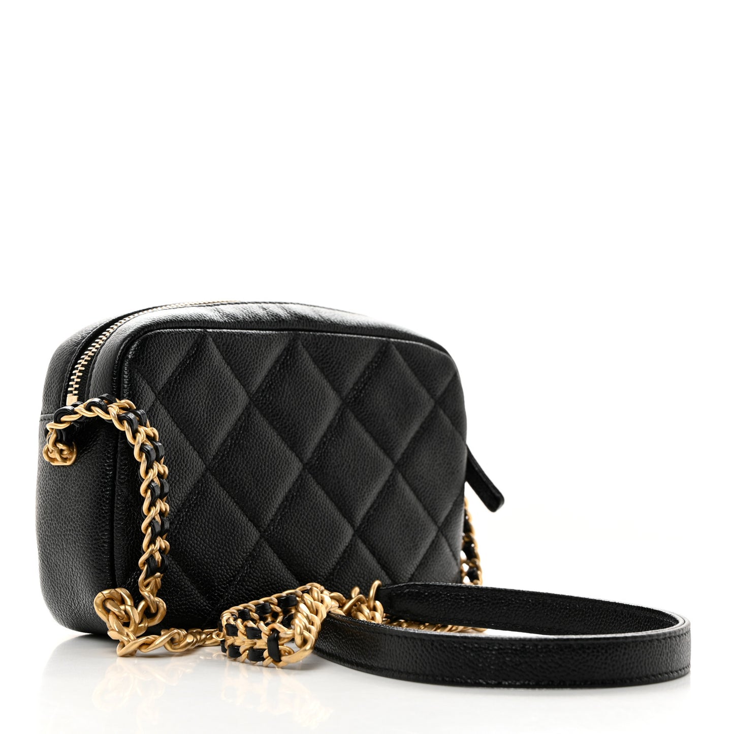 Shiny Caviar Quilted Chain Melody Camera Bag Black