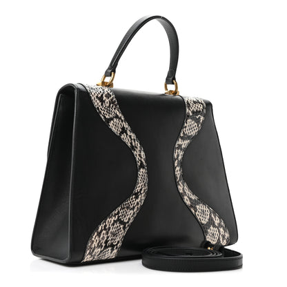 Gucci Calfskin Snakeskin GG Supreme Monogram Medium Osiride Top Handle Bag Black 3 of 10