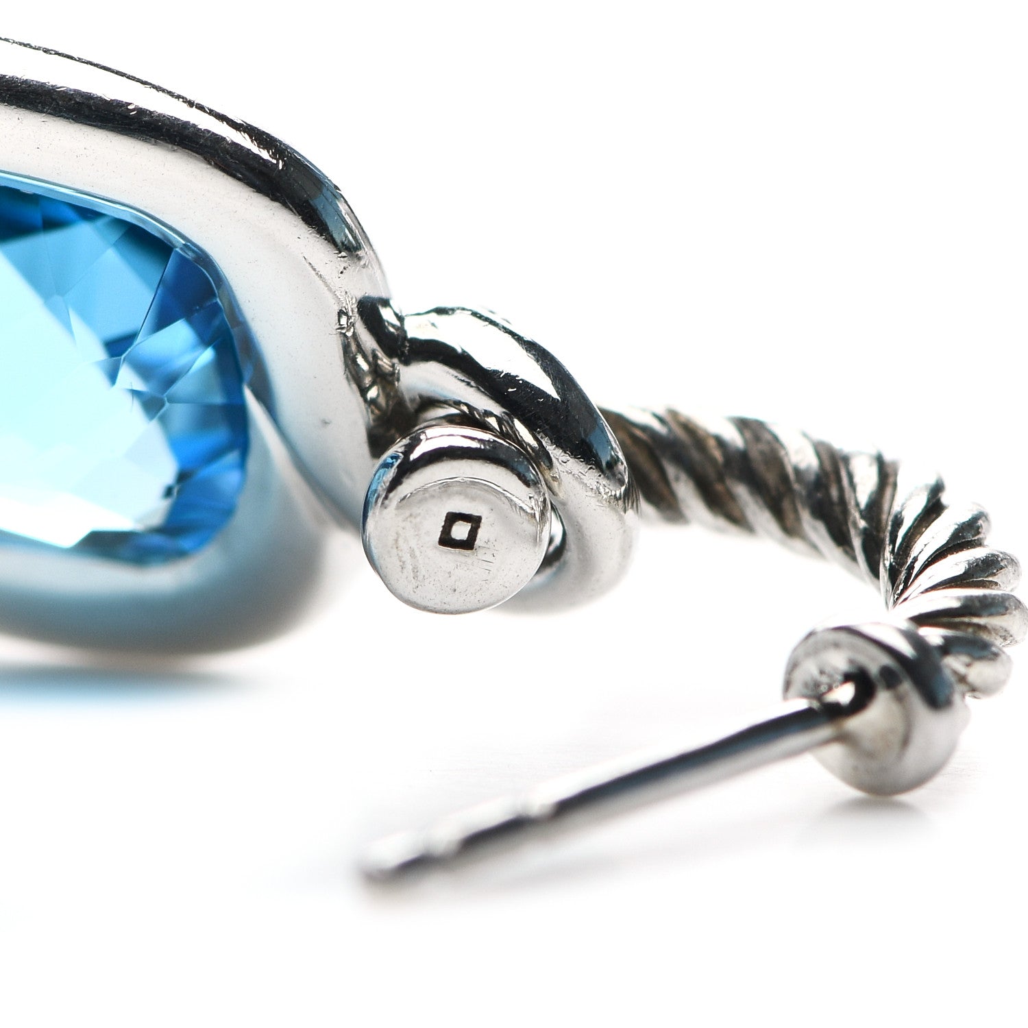 David Yurman Sterling Silver Diamond Blue Topaz Labyrinth Drop Earrings 5 of 5