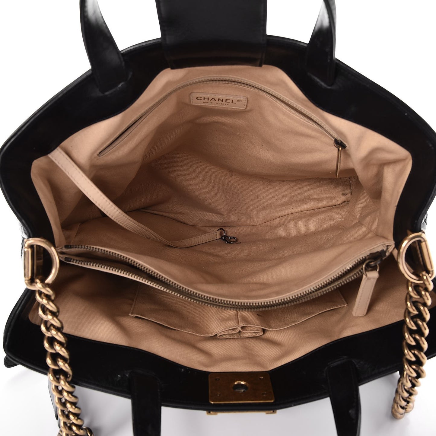 Glazed Calfskin Quilted Large Boy Tote Black