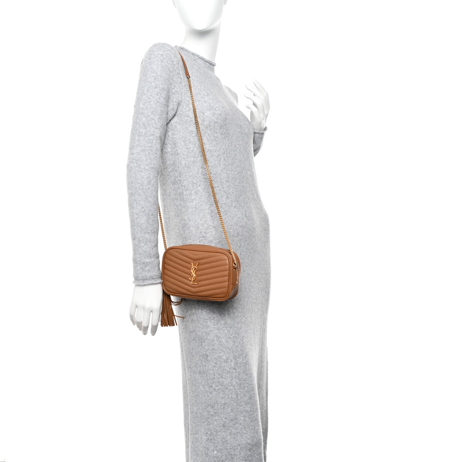Saint Laurent Grain De Poudre Matelasse Monogram Mini Lou Camera Bag Dark Natural 2 of 9
