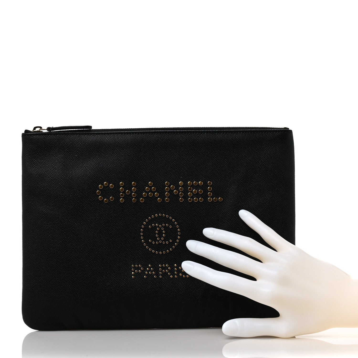 Chanel Caviar Studded Medium Deauville Pouch Black 2 of 9