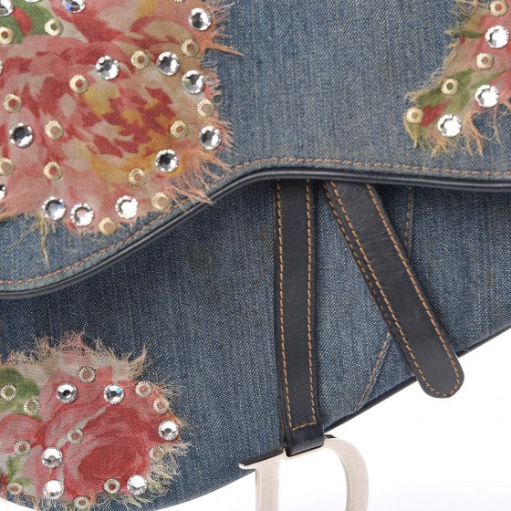Denim Embroidered Saddle Bag Blue Multi