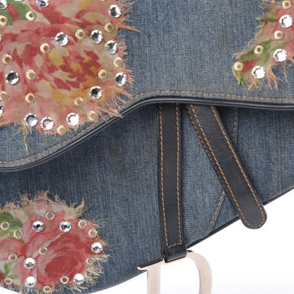 Christian Dior Denim Embroidered Saddle Bag Blue Multi 10 of 17