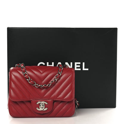 Chanel Caviar Chevron Quilted Mini Square Flap Red 11 of 11