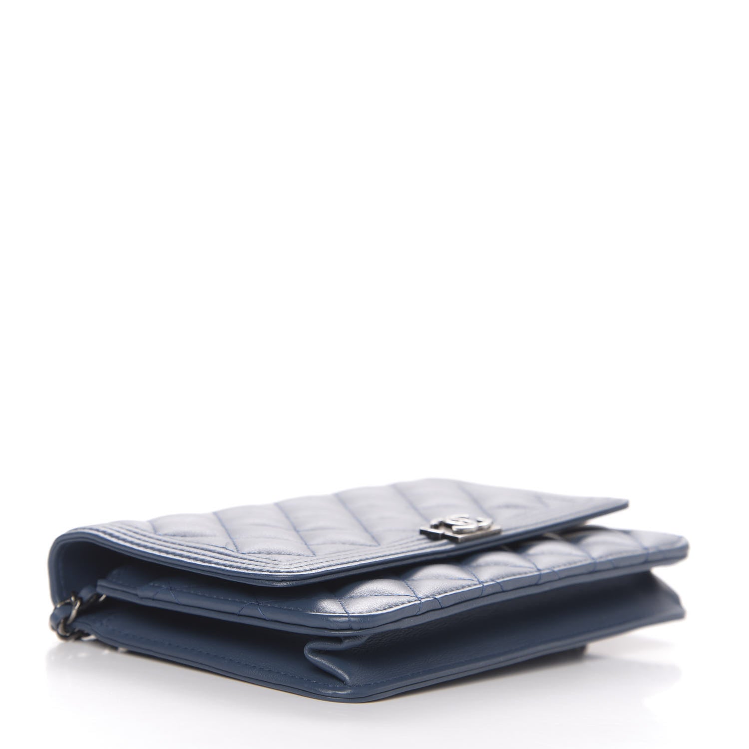 Chanel Lambskin Quilted Boy Wallet On Chain WOC Blue 4 of 12