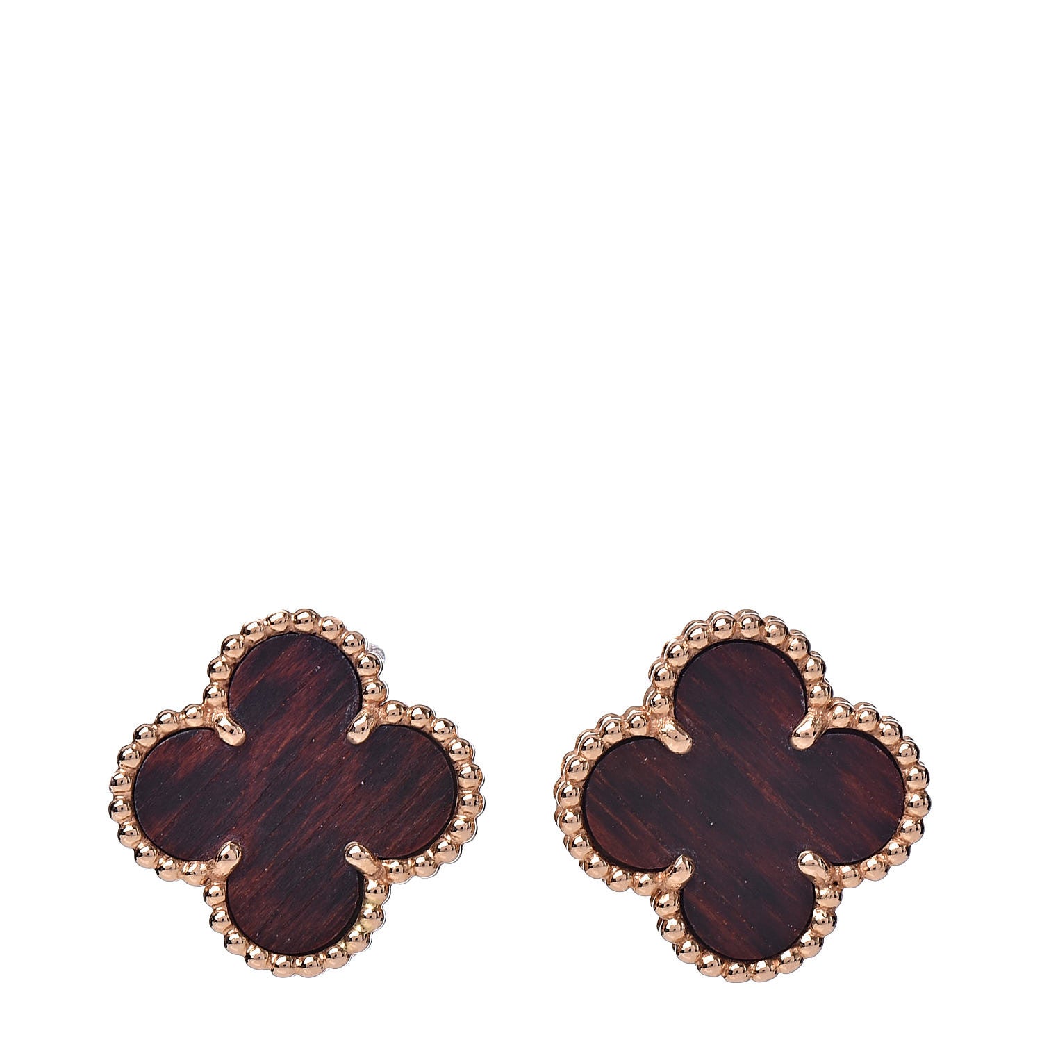 product image of VAN CLEEF & ARPELS 18K Rose Gold Letterwood Vintage Alhambra Earrings FASHIONPHILE
