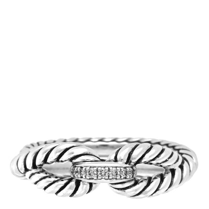 David Yurman Sterling Silver Pave Diamond Cable Loop Ring 53 6.5 1 of 5