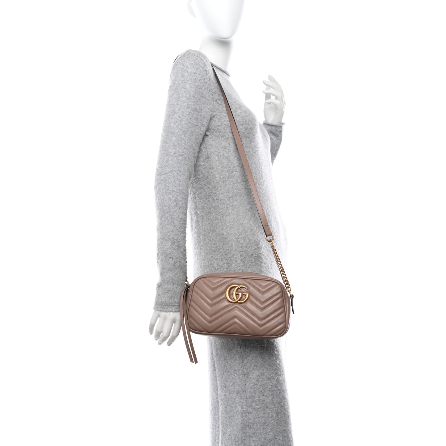 Calfskin Matelasse Small GG Marmont Chain Shoulder Bag Porcelain Rose