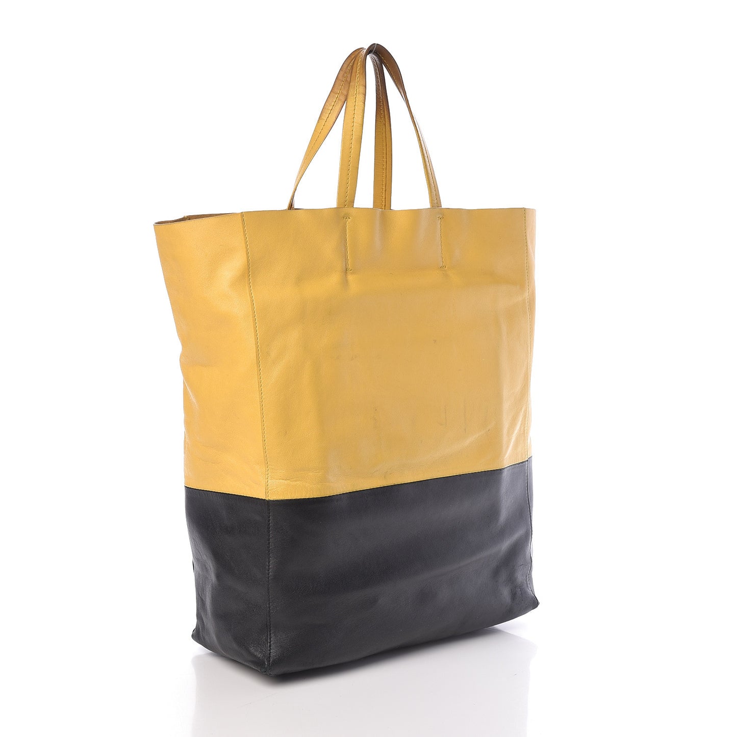 Lambskin Vertical Bi-Cabas Yellow Black