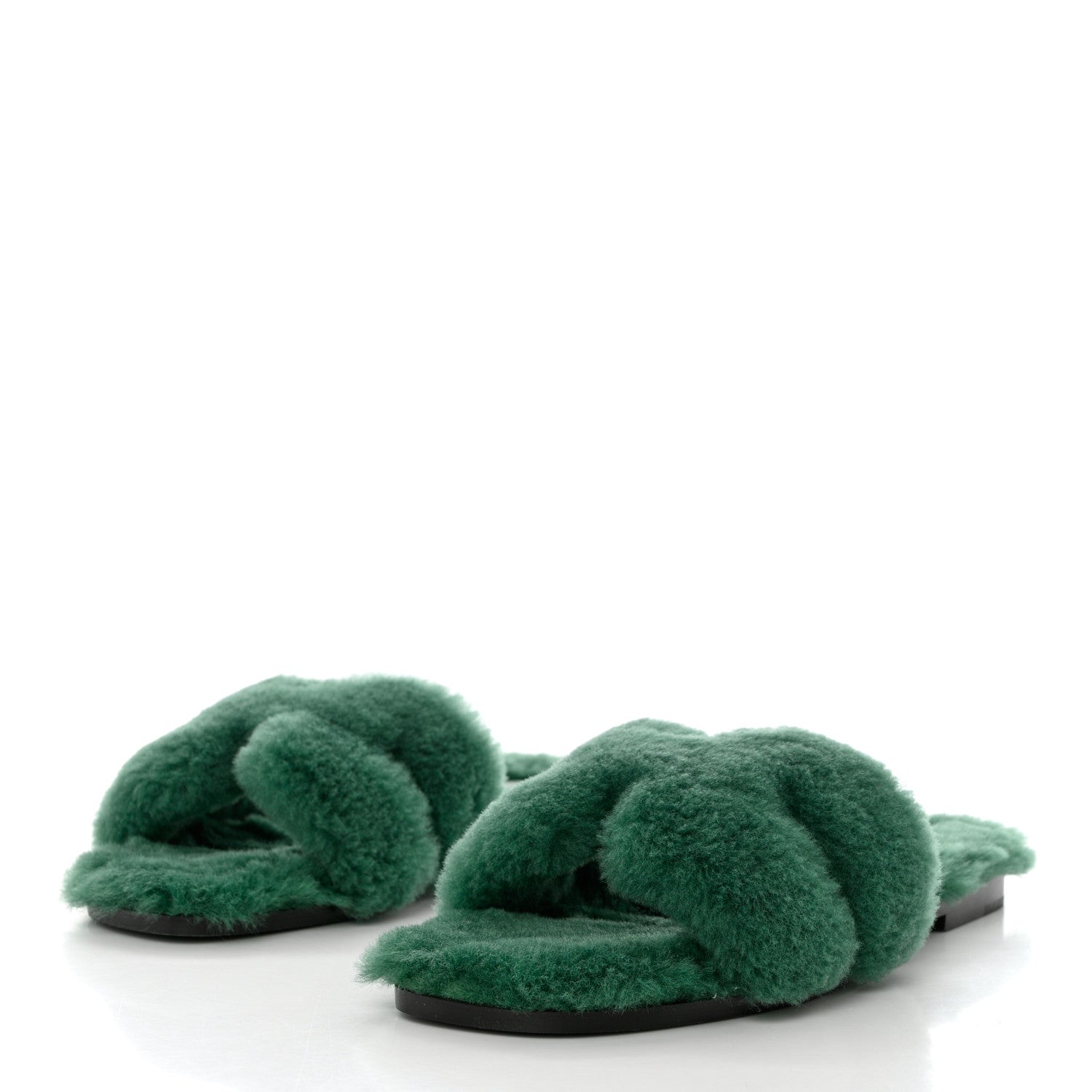 Hermes Woolskin Oran Sandals 40 Vert Anglais 3 of 8
