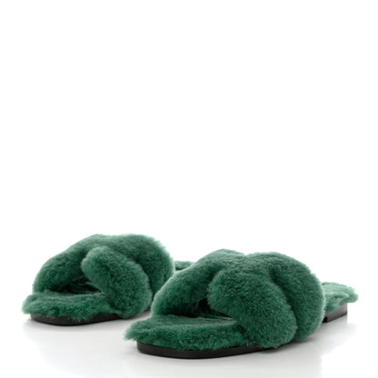 Hermes Woolskin Oran Sandals 40 Vert Anglais 3 of 8