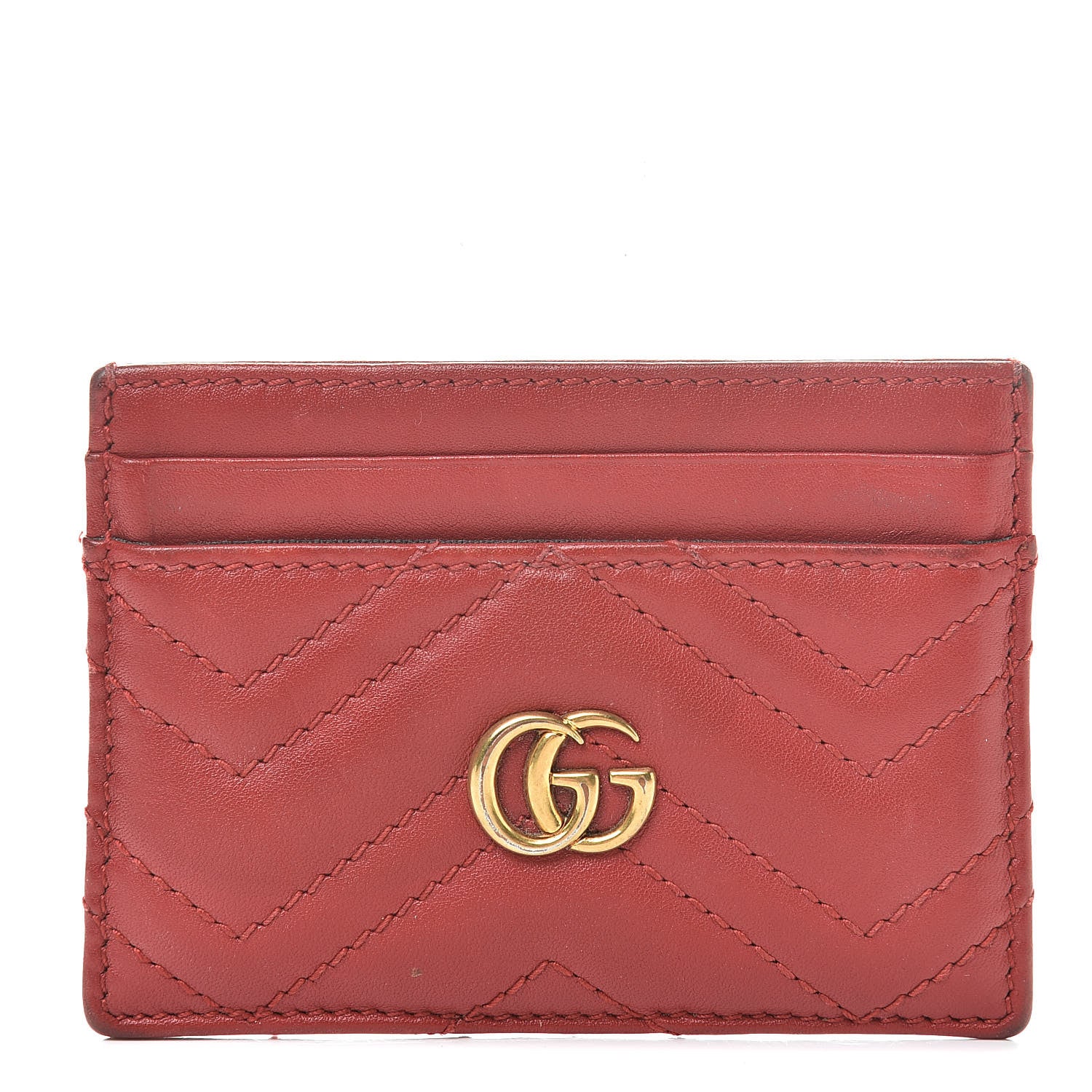 Gucci Calfskin Matelasse GG Marmont Card Holder Hibiscus Red 1 of 11