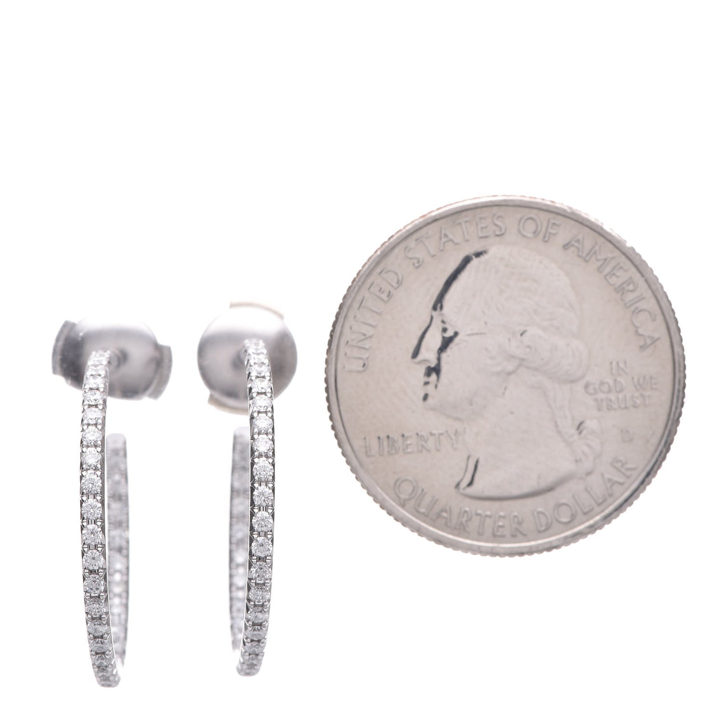 18K White Gold Diamond Medium Metro Hoop Earrings