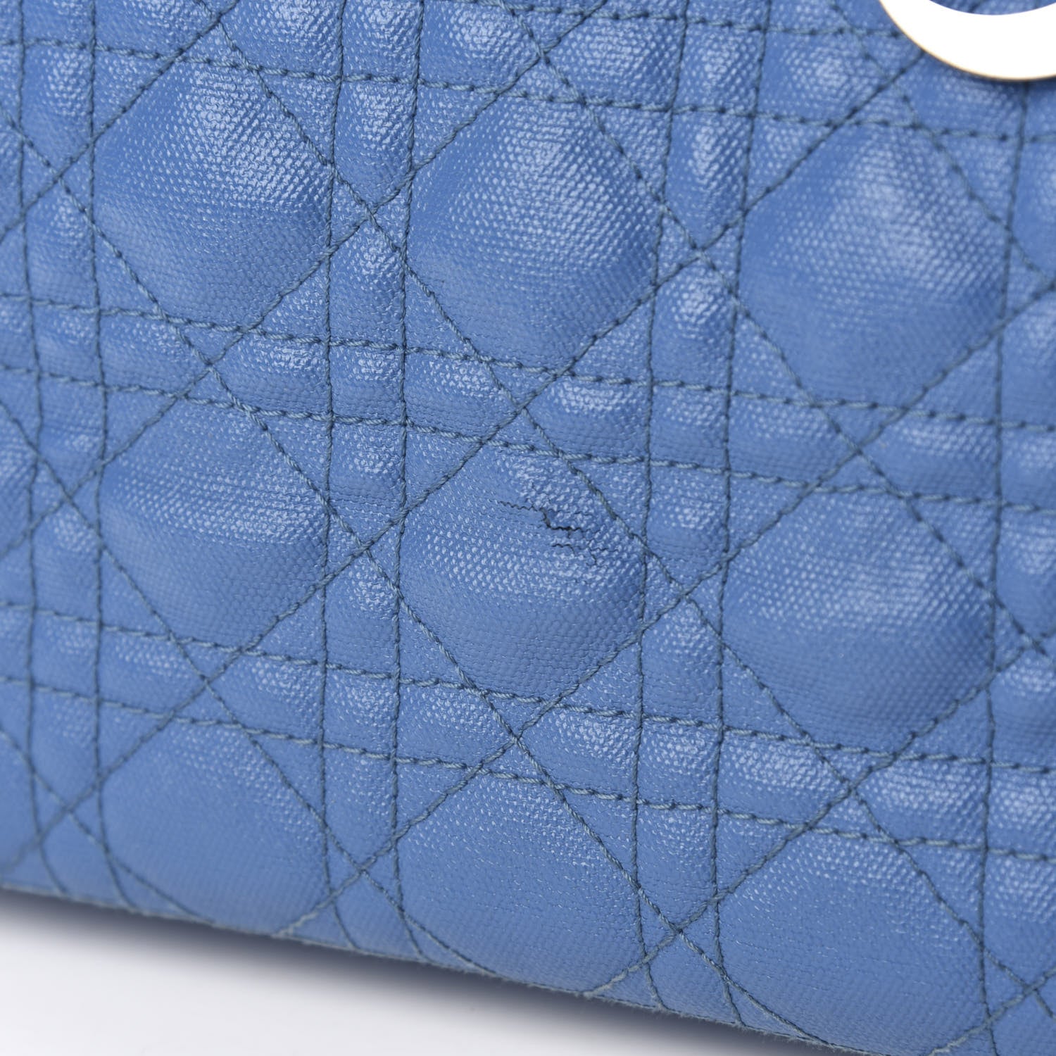Christian Dior Coated Canvas Cannage Small Panarea Tote Cobalt Blue 12 of 13