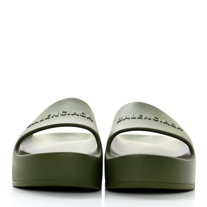 Balenciaga Rubber Womens Chunky Slide Sandals 37 Kaki 2 of 8