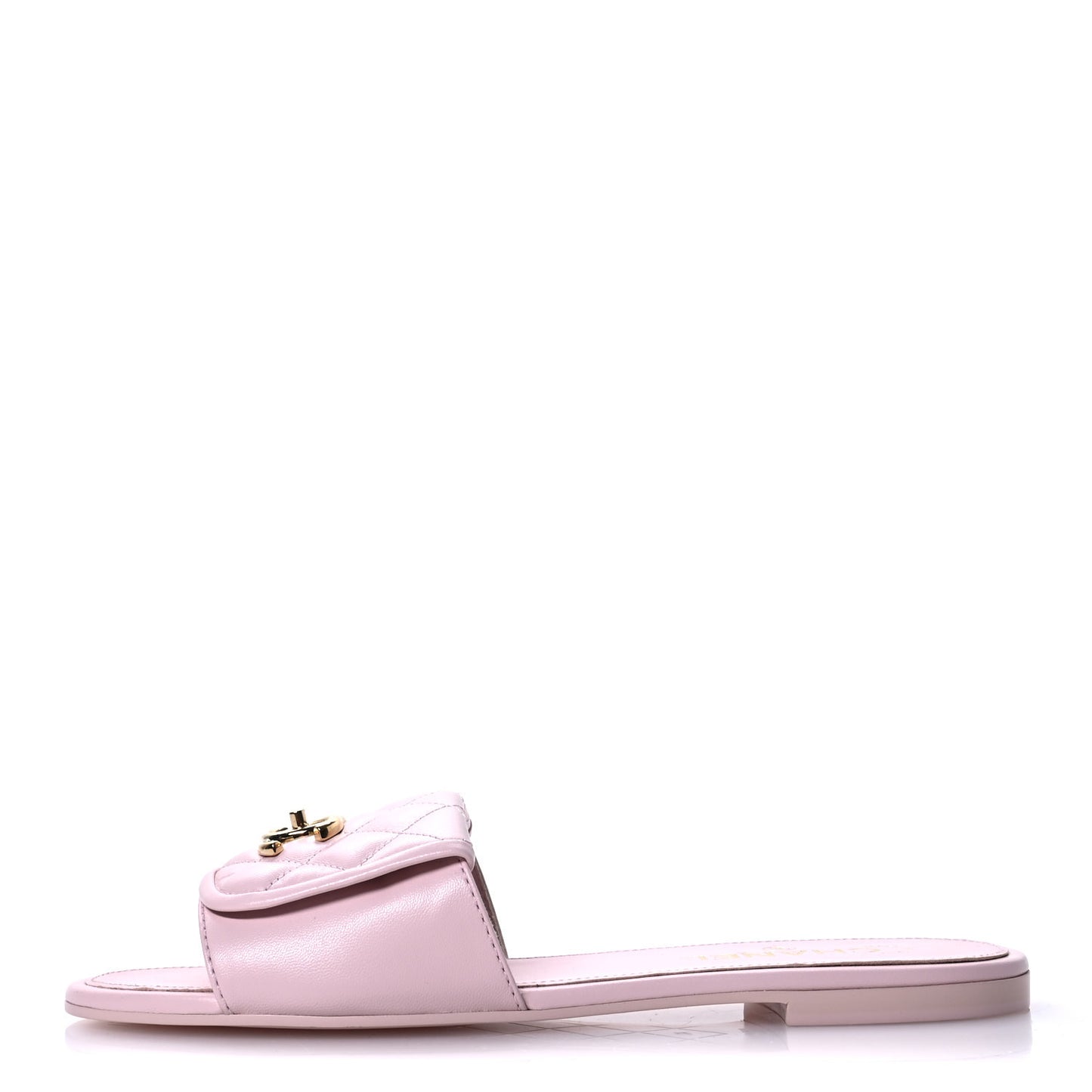 Lambskin Quilted Turnlock Flat Mules 41 Light Pink