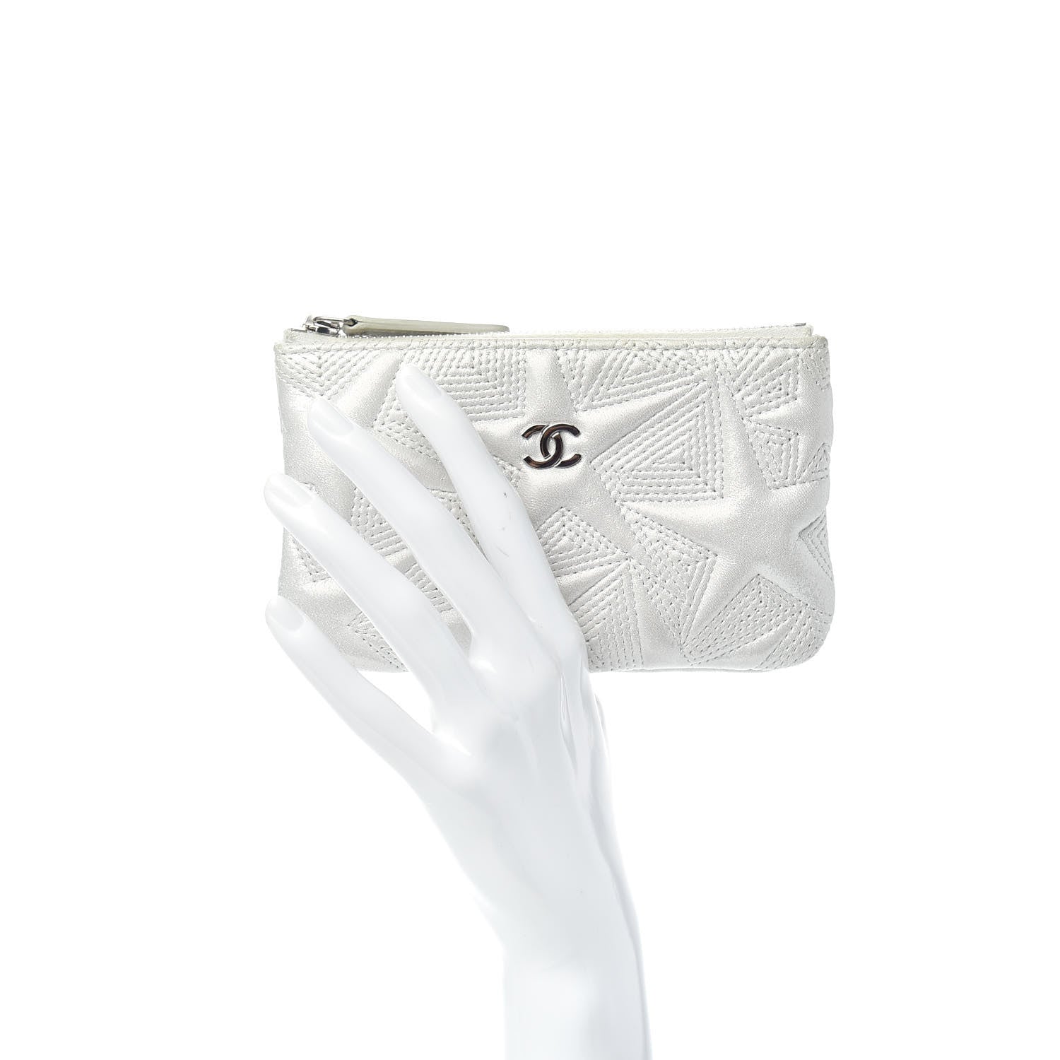 Chanel Metallic Lambskin Star Embossed Coin Purse Case Silver 2 of 8