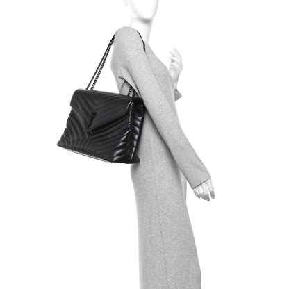 Saint Laurent Calfskin Y Quilted Monogram Monochrome Large Loulou Chain Satchel Black 2 of 14