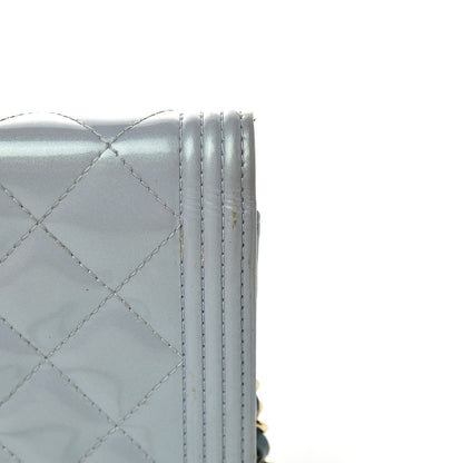 Chanel Metallic Patent Calfskin Quilted Boy Wallet on Chain WOC Light Blue 15 of 15