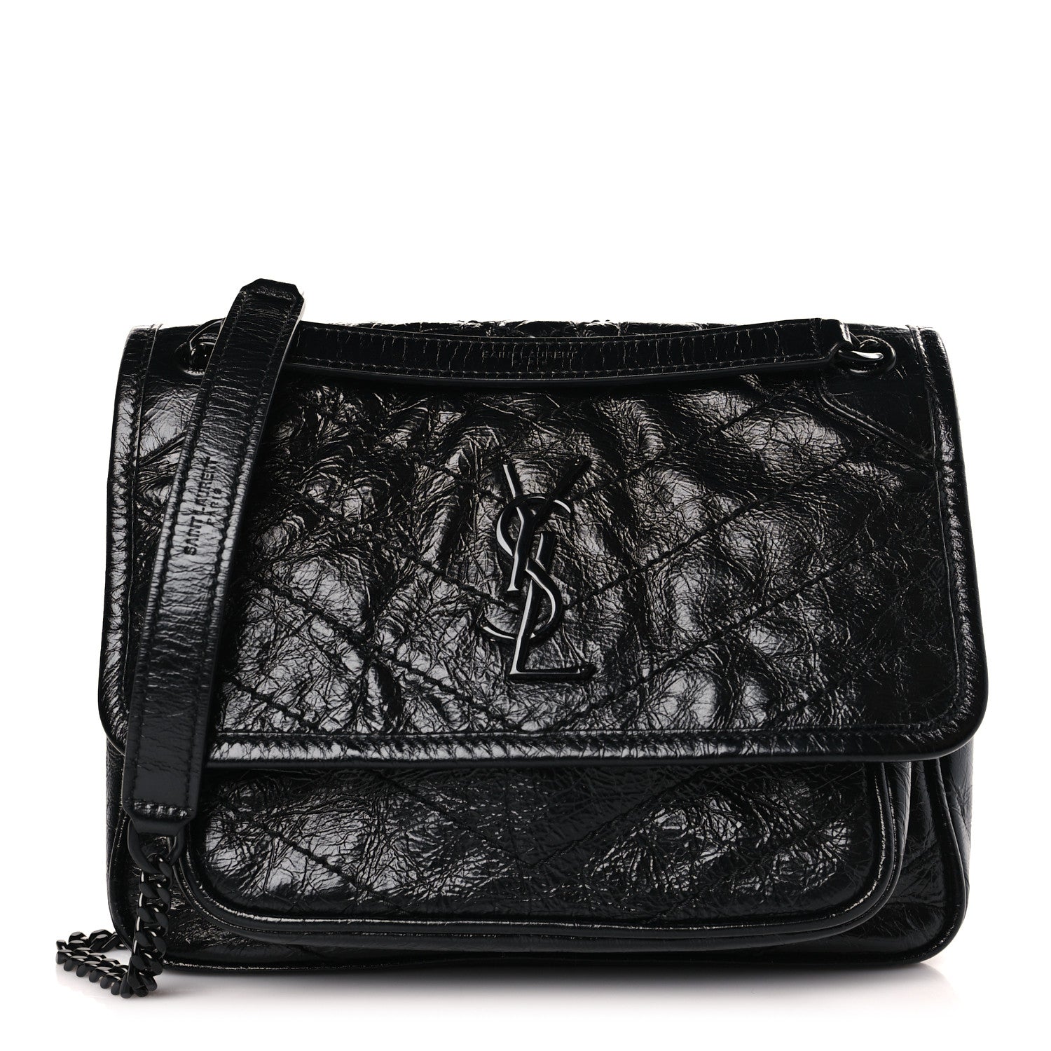 Saint Laurent Crinkled Calfskin Matelasse Monogram Baby Niki Chain Satchel Black 1 of 8