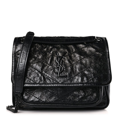 Saint Laurent Crinkled Calfskin Matelasse Monogram Baby Niki Chain Satchel Black 1 of 8
