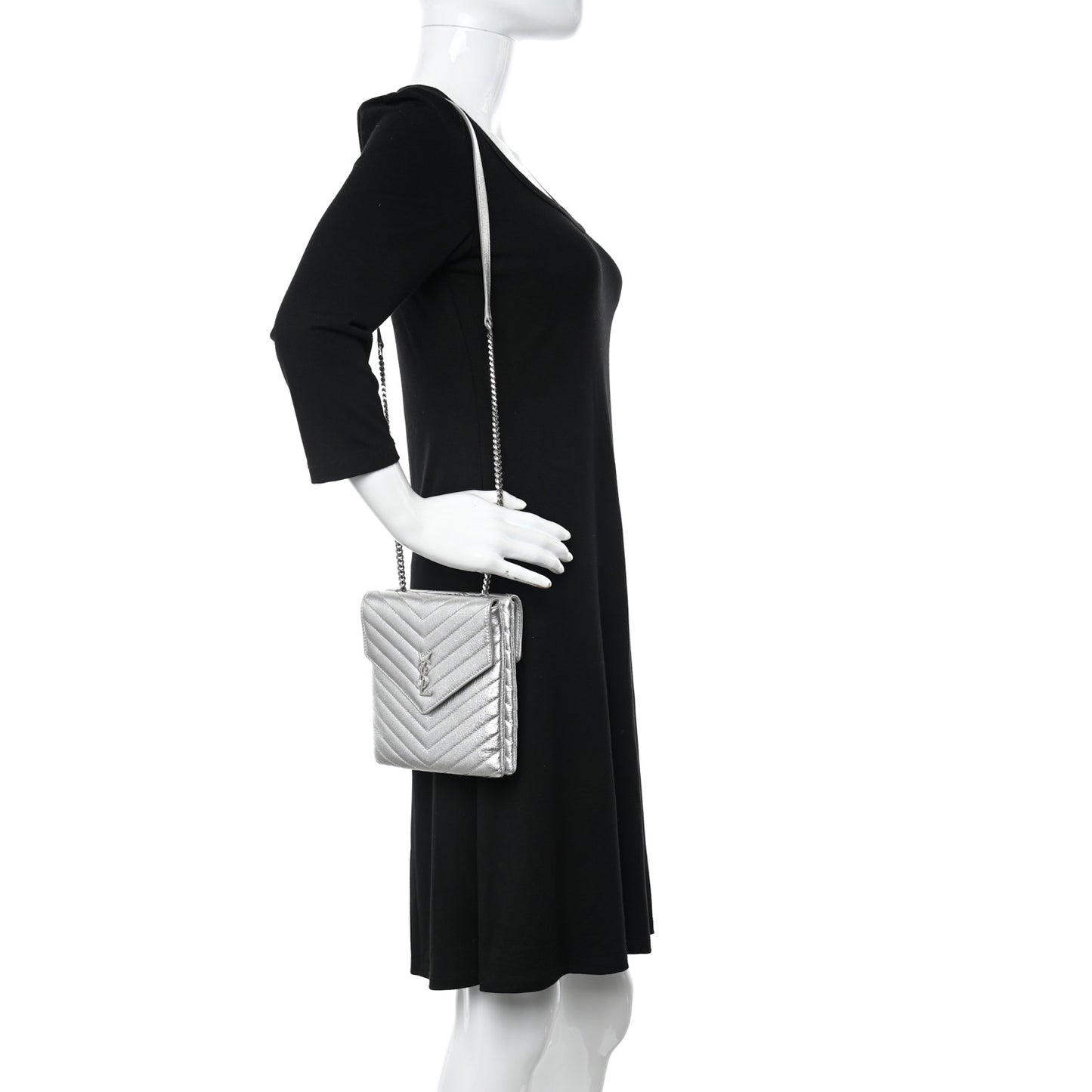 Metallic Lambskin Quilted Double Flap Bag Silver