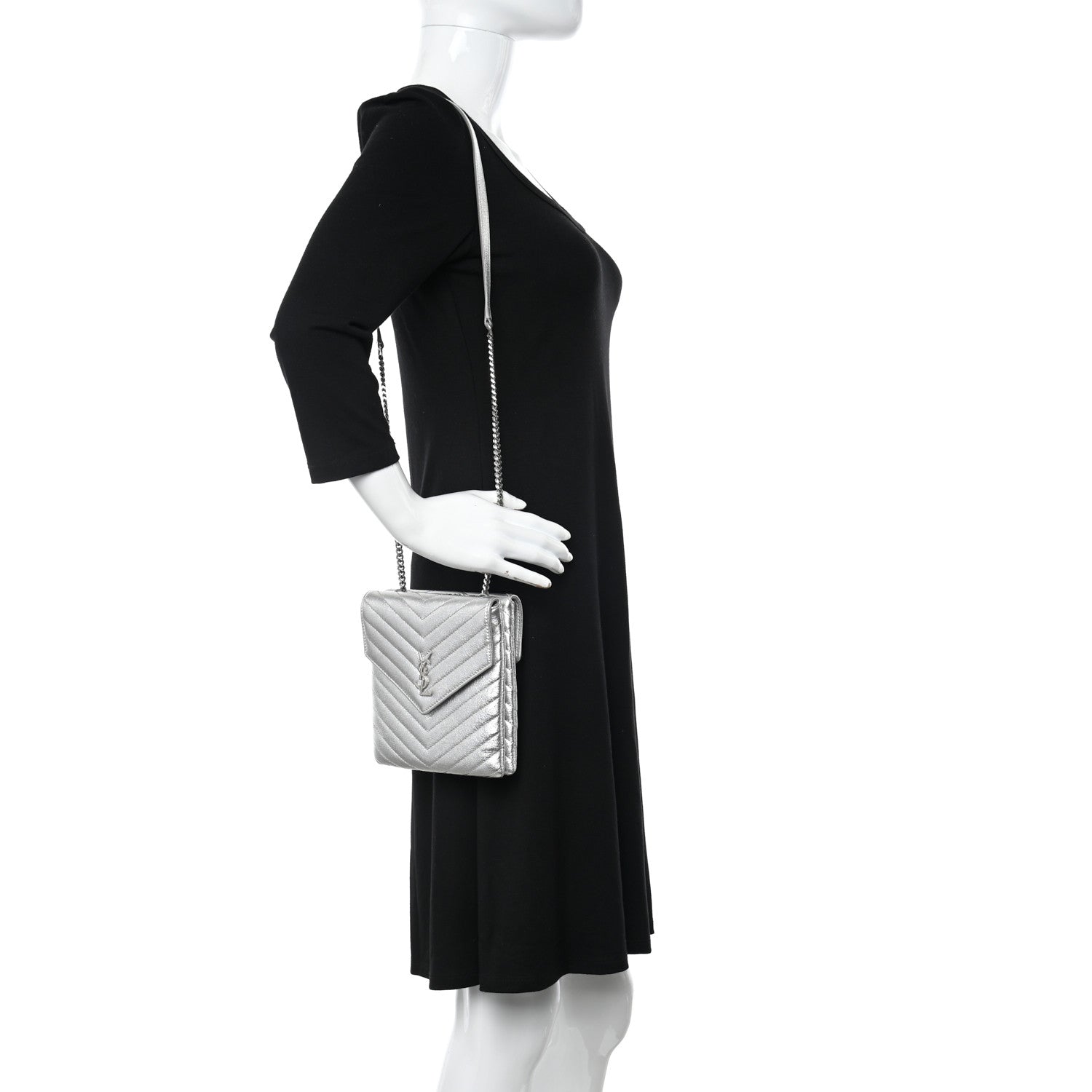 Saint Laurent Metallic Lambskin Quilted Double Flap Bag Silver 2 of 16
