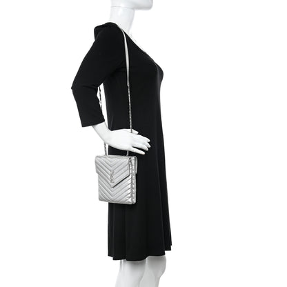 Saint Laurent Metallic Lambskin Quilted Double Flap Bag Silver 2 of 16