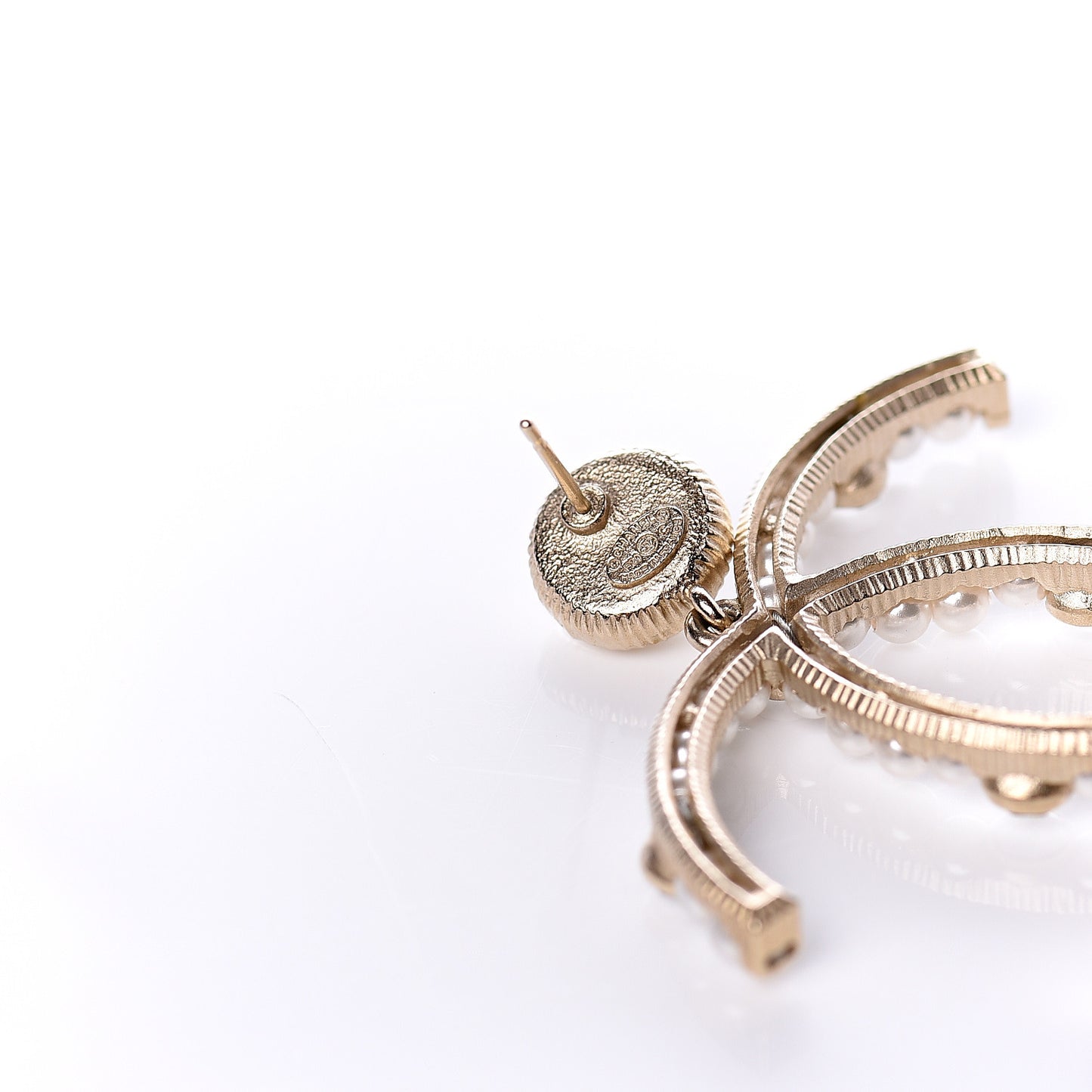 Crystal Pearl Large CC Drop Earrings Light Gold