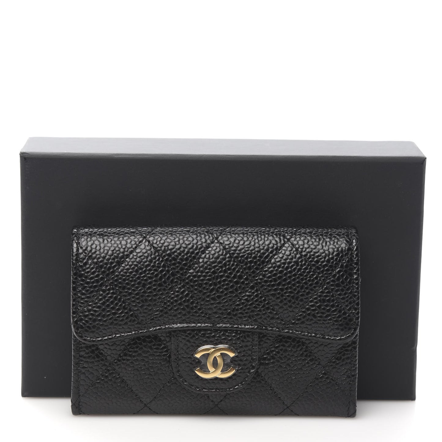 Caviar Quilted Flap Card Holder Black