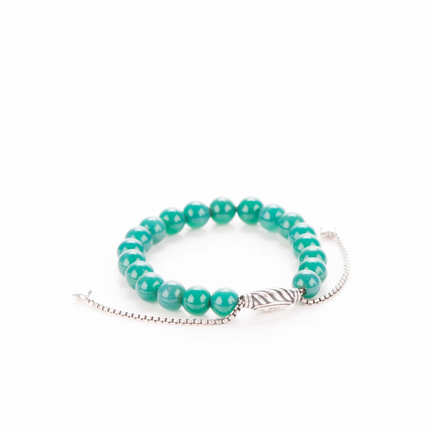 David Yurman Sterling Silver Green Onyx 8mm Spiritual Beads Bracelet 4 of 5