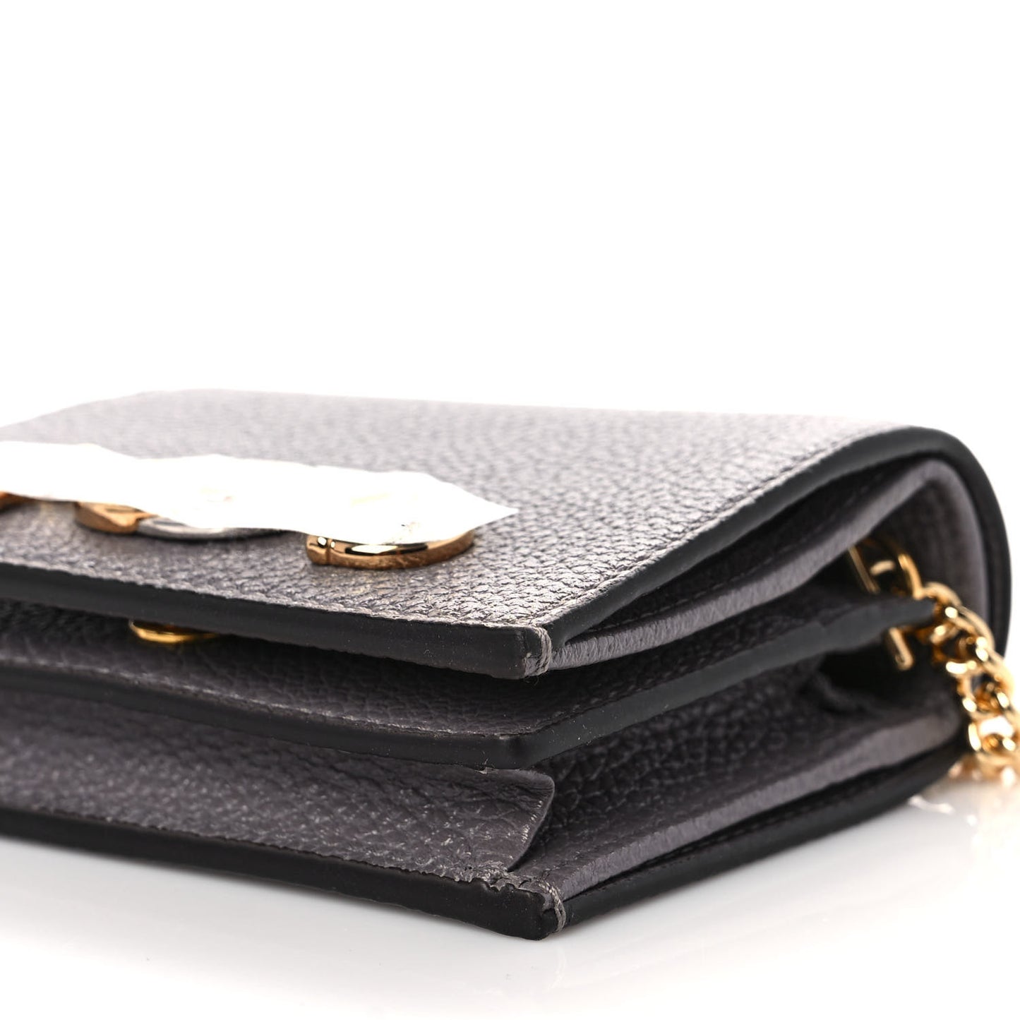 Grainy Calfskin Zumi Chain Card Case Wallet Dusty Grey