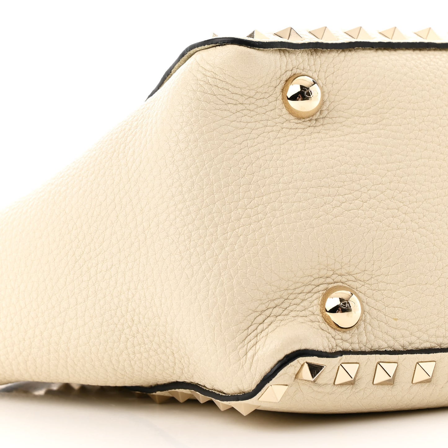 Pebbled Calfskin Small Rockstud Tote Ivory