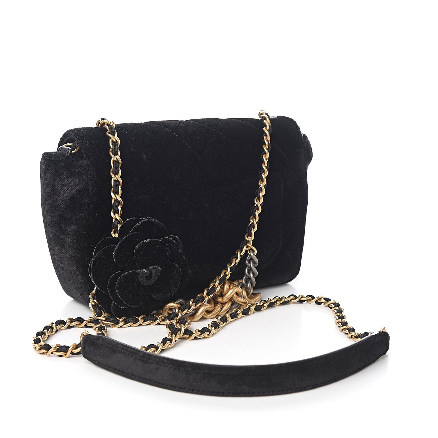 Velvet Quilted Small Camellia Flap Black