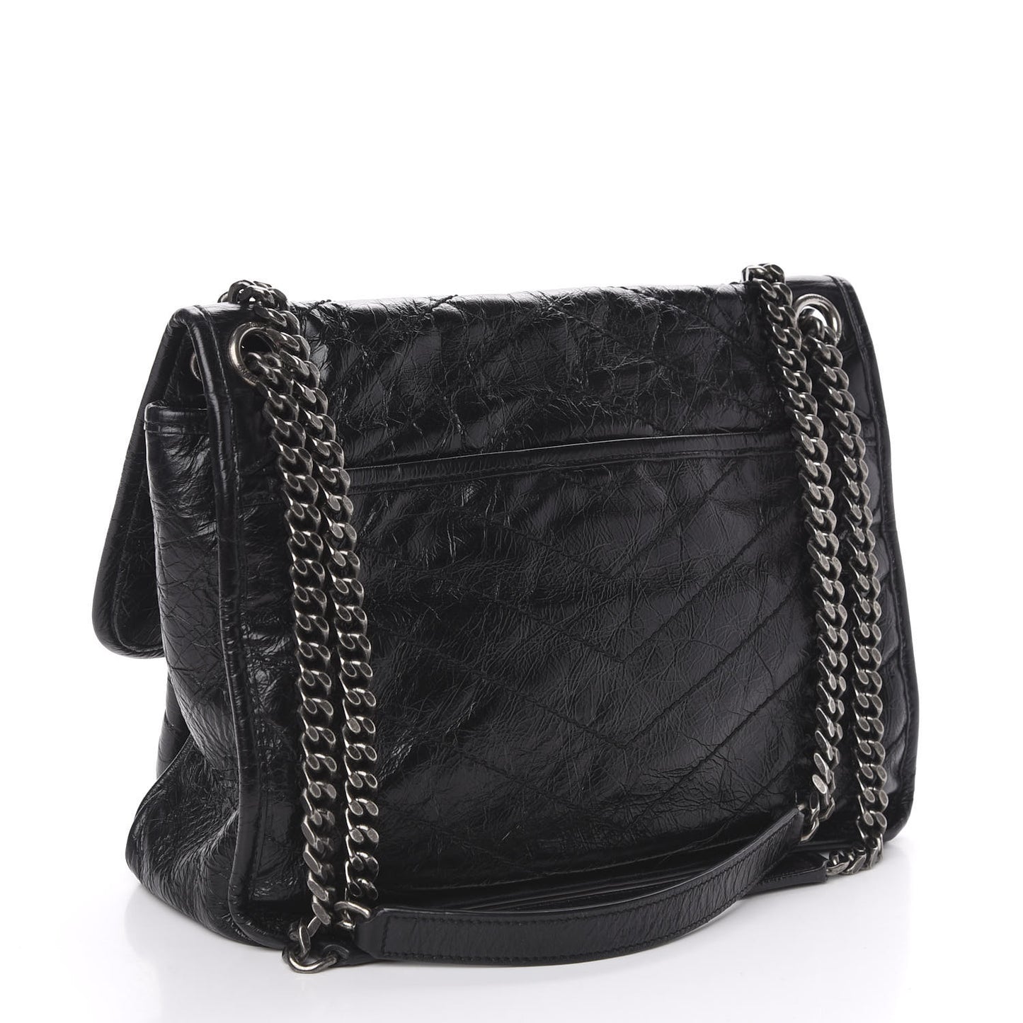Crinkled Calfskin Matelasse Monogram Medium Niki Chain Satchel Black