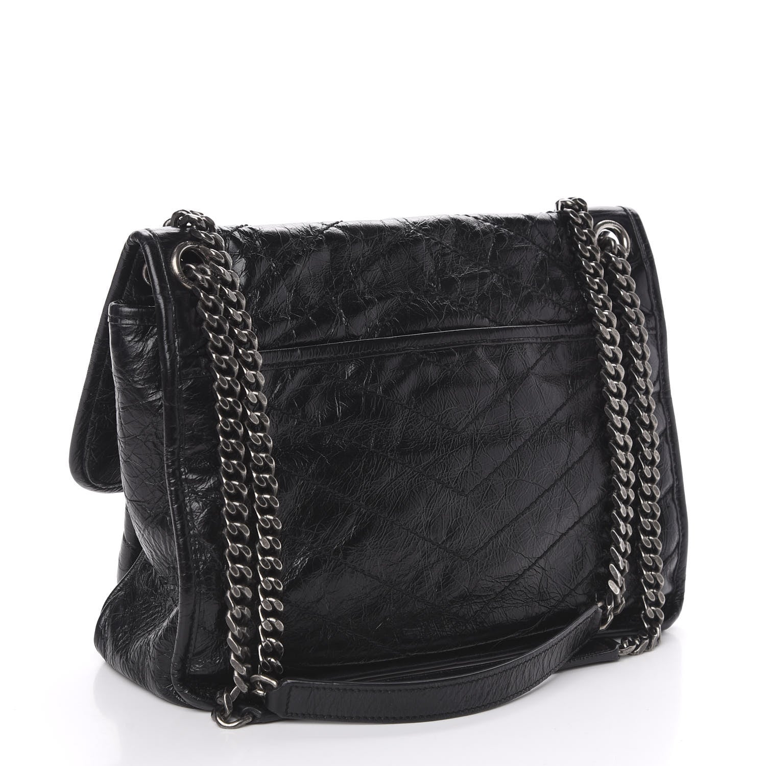 Saint Laurent Crinkled Calfskin Matelasse Monogram Medium Niki Chain Satchel Black 4 of 11