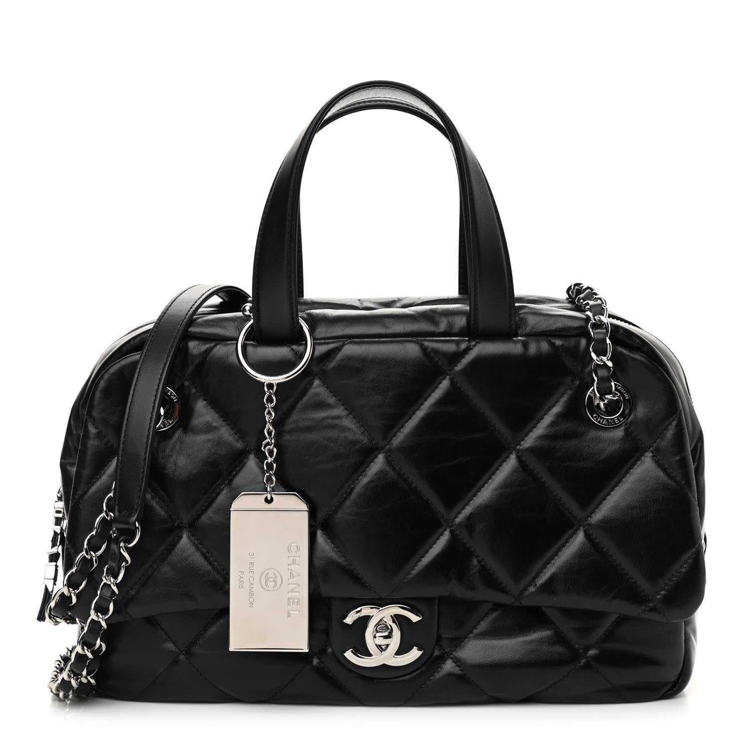 Chanel Aged Calfskin Quilted Small Express Bowling Bag Black 1 of 9