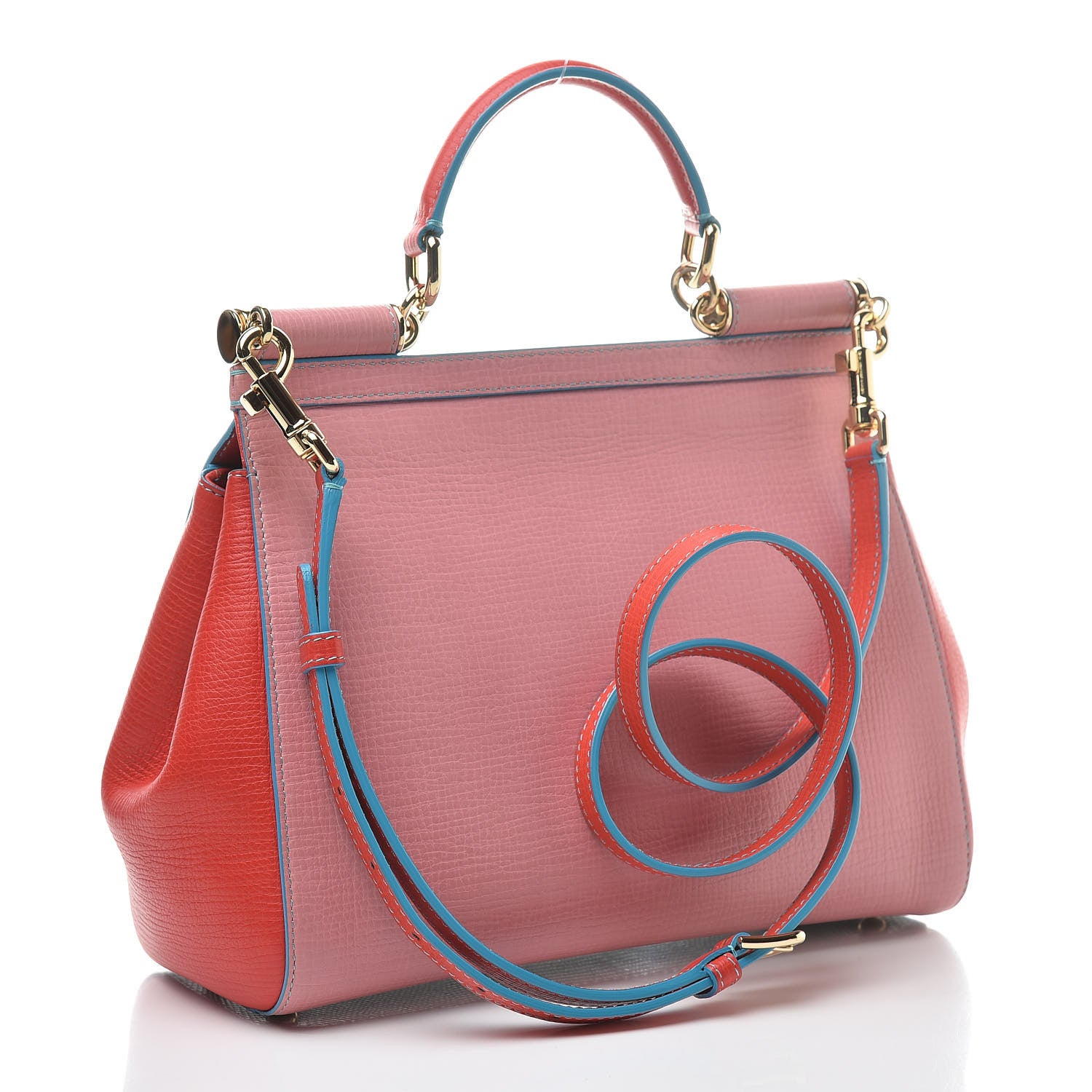 Dolce & Gabbana Lizard Tri-Color Medium Miss Sicily Satchel Red Pink Black 3 of 10